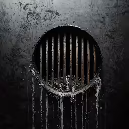a wall with some water coming out the grates and drips