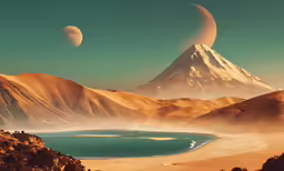 a large mountain near a body of water