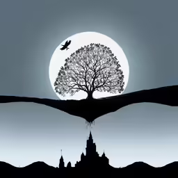 a black and white picture of an open hand reaching for a tree