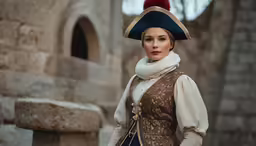 woman in medieval clothing is posing for a photo