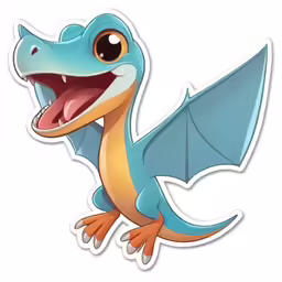 the cute cartoon blue and orange lizard is smiling