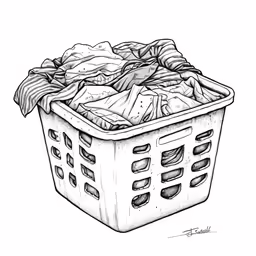 a drawing of a plastic basket full of clothes
