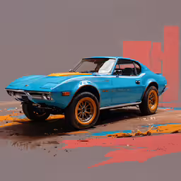 a chevrolet camaro on a dirty surface,a chevrolet camaro on display in an art gallery