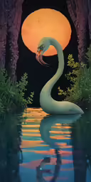 a swan with its wings out sitting in a pond