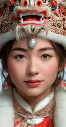 a person in a chinese clothing with a dragon head