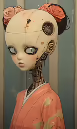 an asian - style doll with flowers in her hair