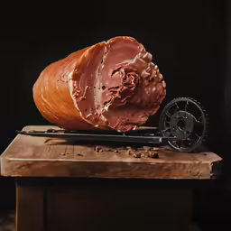 a ham is laying on a piece of wood