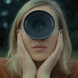 woman taking a photo with a large camera