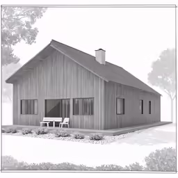 black and white photograph of a large house with an overhang