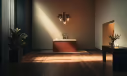 this bathroom has wooden floors and walls