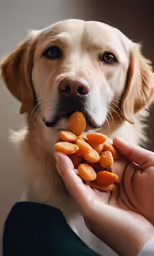 the dog is eating a piece of dog food