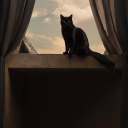 the cat is sitting on the ledge of a window