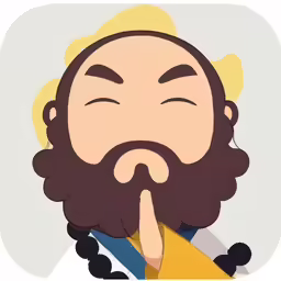 a cartoonized avatar of a man with long hair and beard with his index finger through his mouth