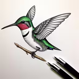 the hummingbird is drawing on the paper, it