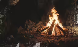a fire that is burning in the dark