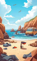 a van parked on top of a sandy beach