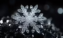 a snowflake is placed in the dark
