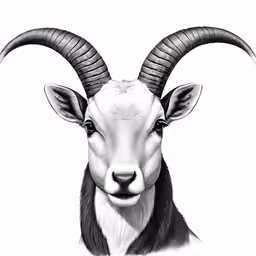 a black and white photo of a ram head
