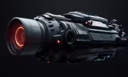 a futuristic vehicle is shown in black with red lights