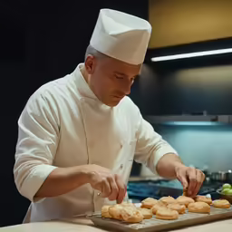 chef preparing cookies on tray in kitchen area