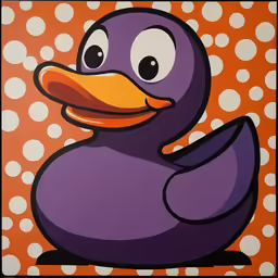 an orange and white dot dot pattern with a purple duck