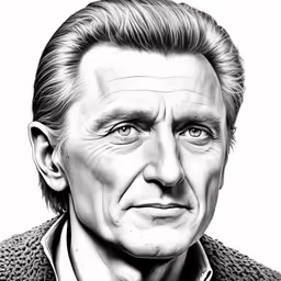 a black and white drawing of a man with an interesting look