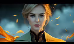 a woman with long blonde hair wearing yellow clothing