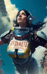 a woman holding a beer in her hands and wearing a helmet on top of her head