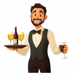 waiter holding wine glasses and tray with drink
