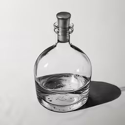 an empty glass decanter with a lid