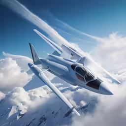 an airplane flying high in the sky with mountains below