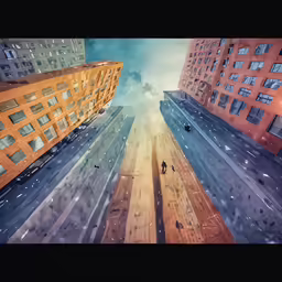 a person is walking in front of tall buildings
