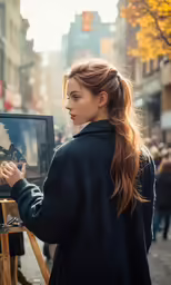 the woman is painting in an outdoor space