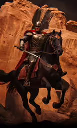 an artwork depiction of a knight on horseback