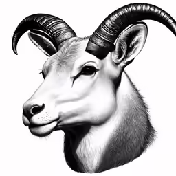 a goat with large horns and large horns