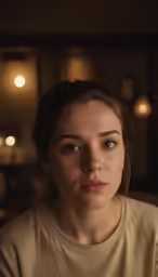 a close up of a woman looking off to the side
