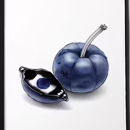 two paintings of blueberries next to each other