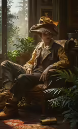 a painting of a person sitting in a chair