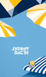 a beach umbrella and yellow drink sitting on top of it