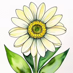 painting a watercolor picture with white flowers,a flower with a leaf that has green leaves