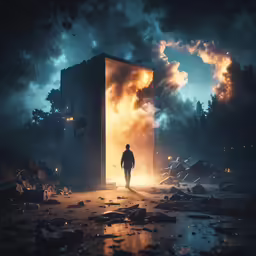 there is a person standing on the street in front of the building