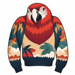 a parrot sweatshirt with tropical print on the hood
