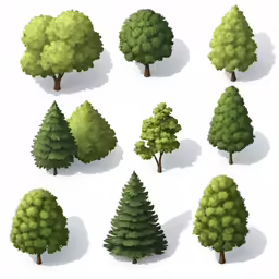 a set of different types of trees