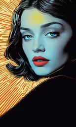 a woman with a bright blue background