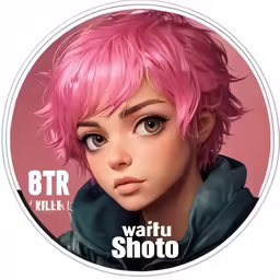 a girl with pink hair and short hair