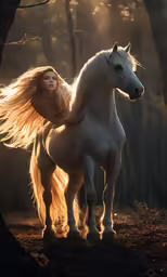 a girl with long hair is sitting on top of a horse
