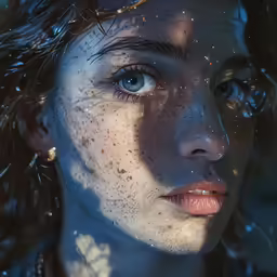 a close up picture of a woman with freckled hair