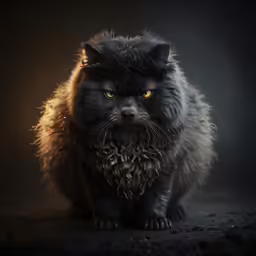 a black dog with yellow eyes and fur