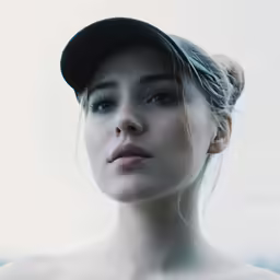 a young woman in hat staring directly at the camera