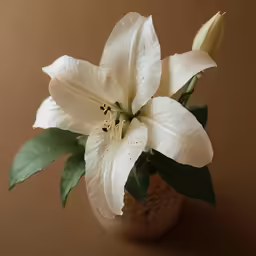 the flowers are in a brown vase on a table